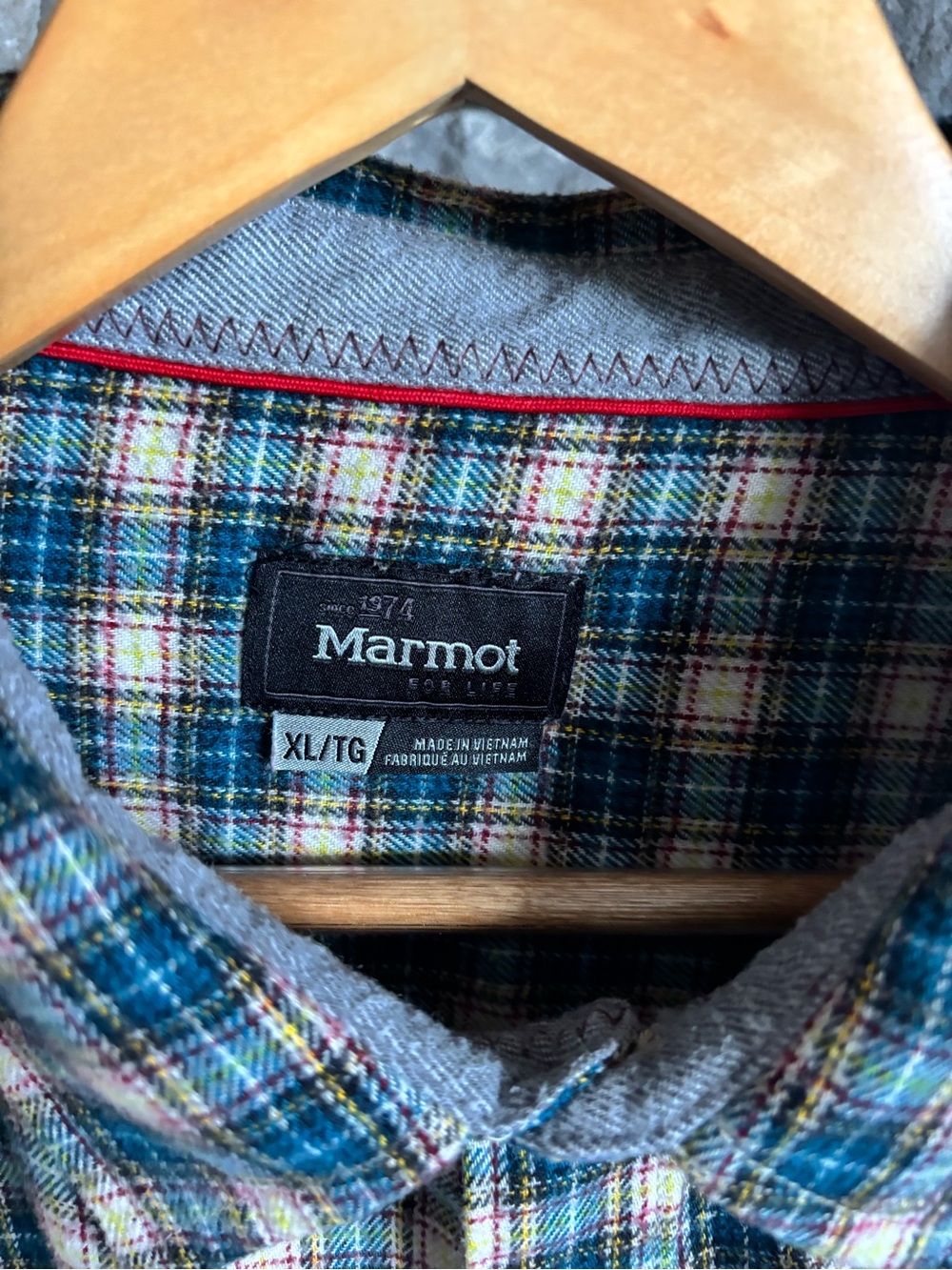 Marmot Teal and Cream Plaid Long-Sleeve Button-Down Shirt